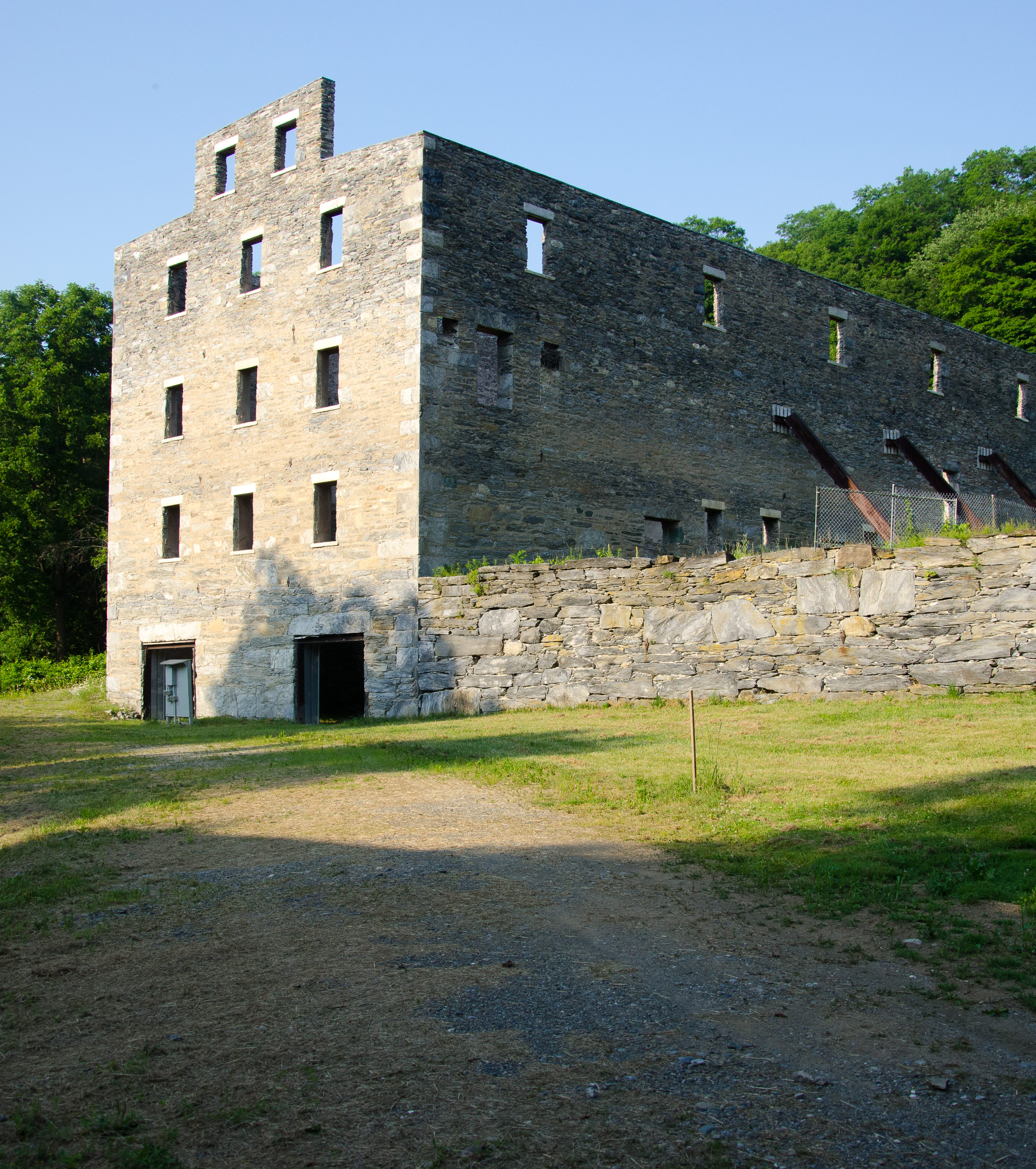 The building is made of stone.