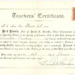 A teacher's certificate with an old stamp on it.