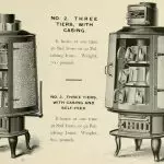 An old advertisement for a stove with a chimney.