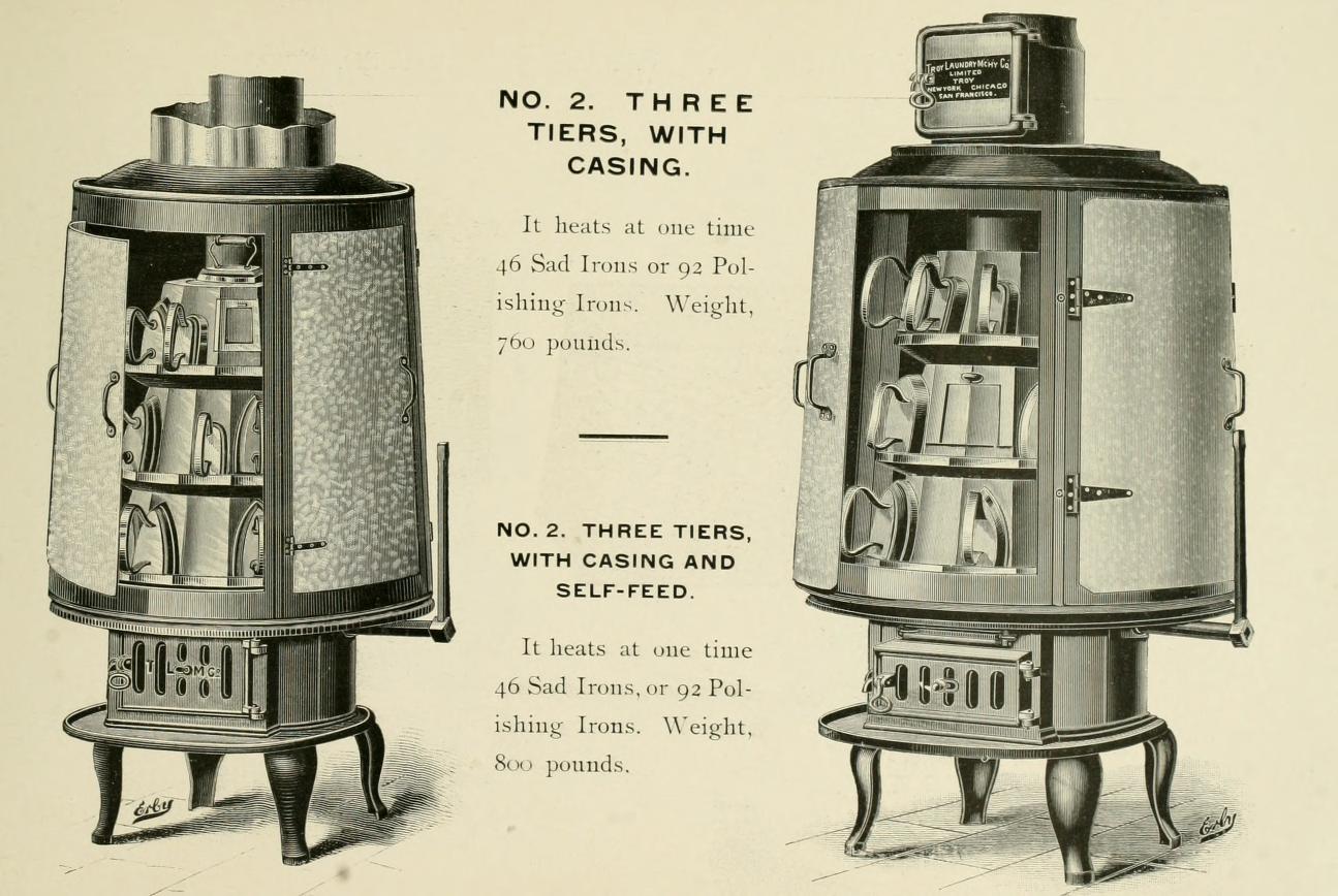 An old advertisement for a stove with a chimney.