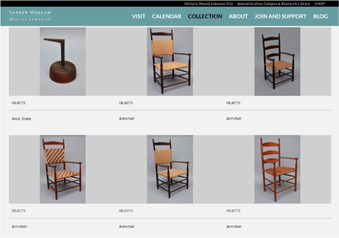A screen shot of a website showing different types of chairs.