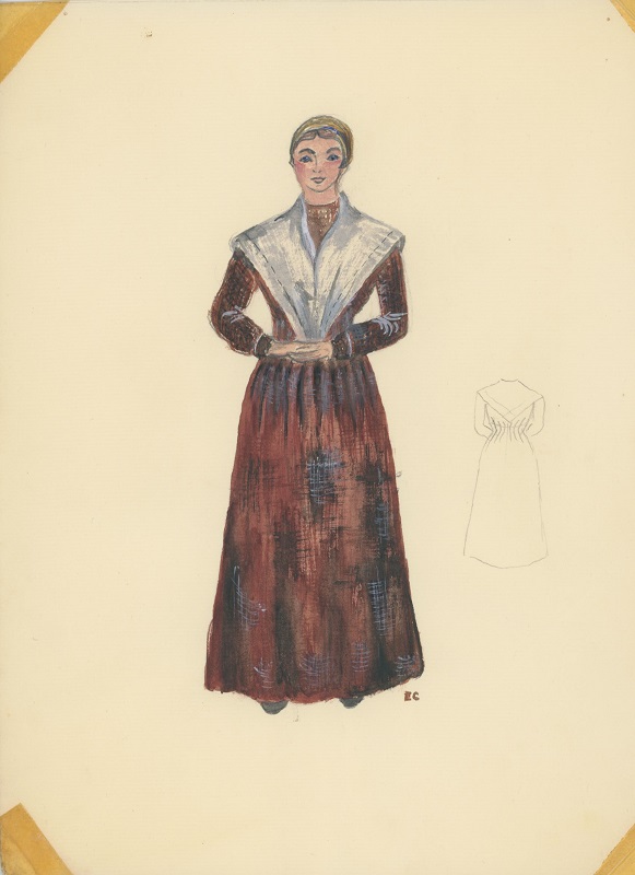 A drawing of a woman in a dress.