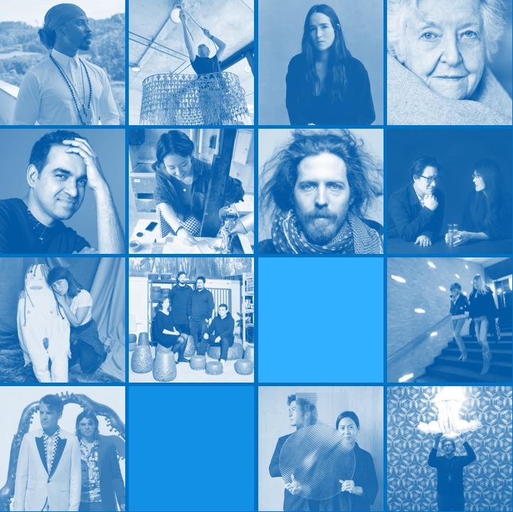 A collage of people in blue and white.