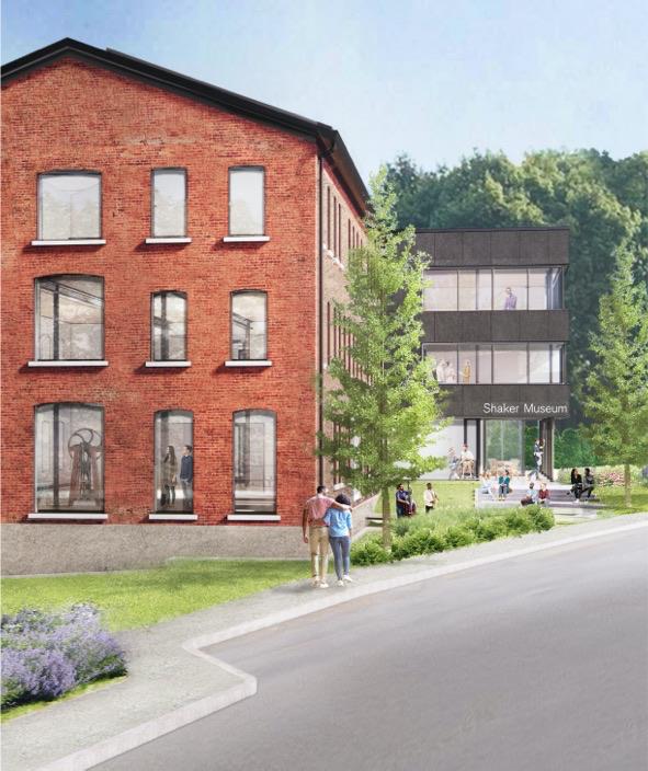 An artist's rendering of a red brick building.