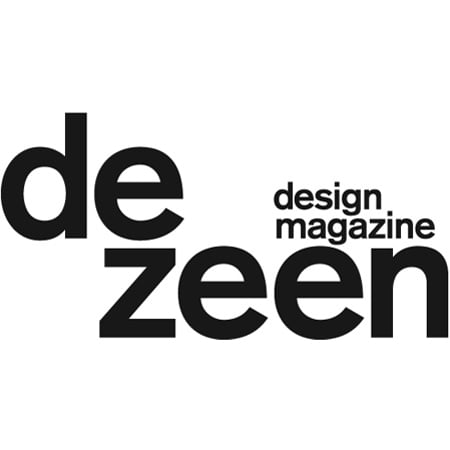 Black and white logo of Dezeen with the words "de zeen" in bold lowercase letters and "design magazine" in smaller text to the right.